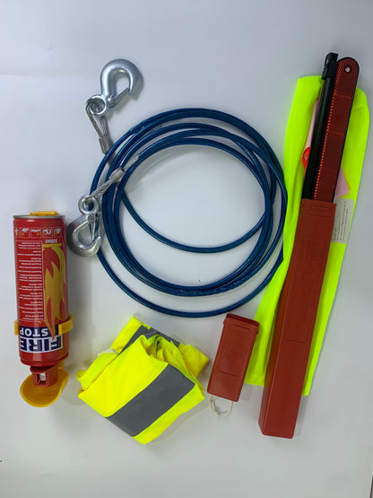 Pack Securité de voiture  (extincteur, gilet, panneau, cable dépannage ) /  مجموعة السلامة للسيارة (مطفأة حريق، سترة، لوحة, كابل )